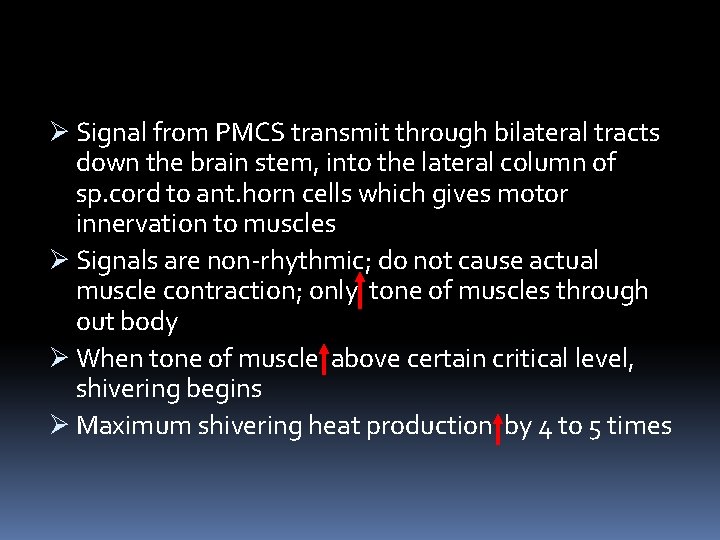 Ø Signal from PMCS transmit through bilateral tracts down the brain stem, into the