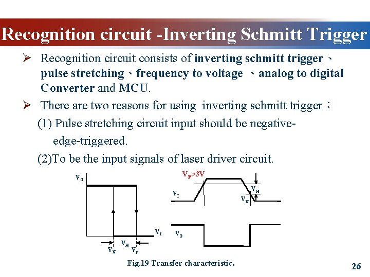 Recognition circuit -Inverting Schmitt Trigger Ø Recognition circuit consists of inverting schmitt trigger、 inverting