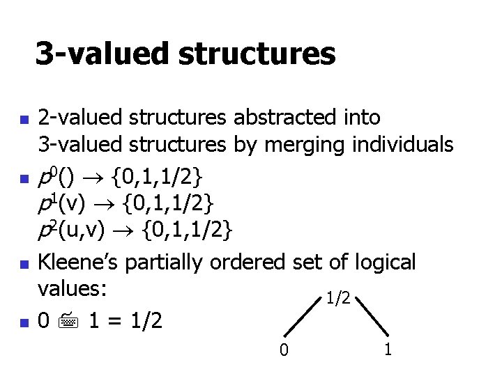 3 -valued structures n n 2 -valued structures abstracted into 3 -valued structures by
