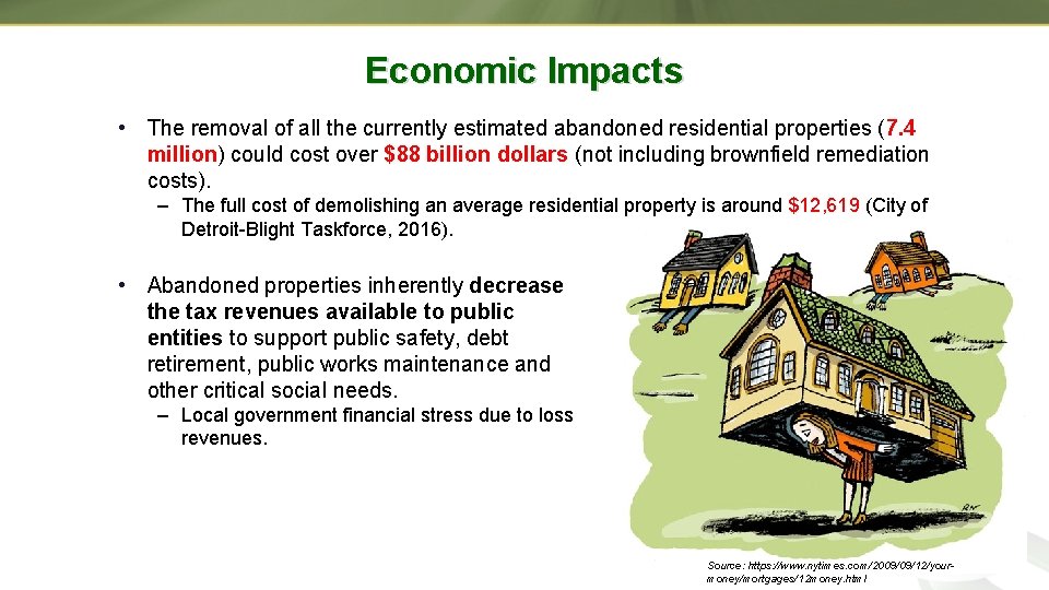 Economic Impacts • The removal of all the currently estimated abandoned residential properties (7.