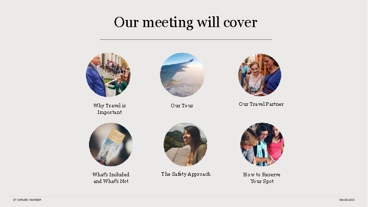 Our meeting will cover Why Travel is Important What’s Included and What’s Not Our