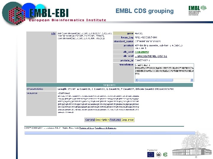 EMBL CDS grouping Funded by: 