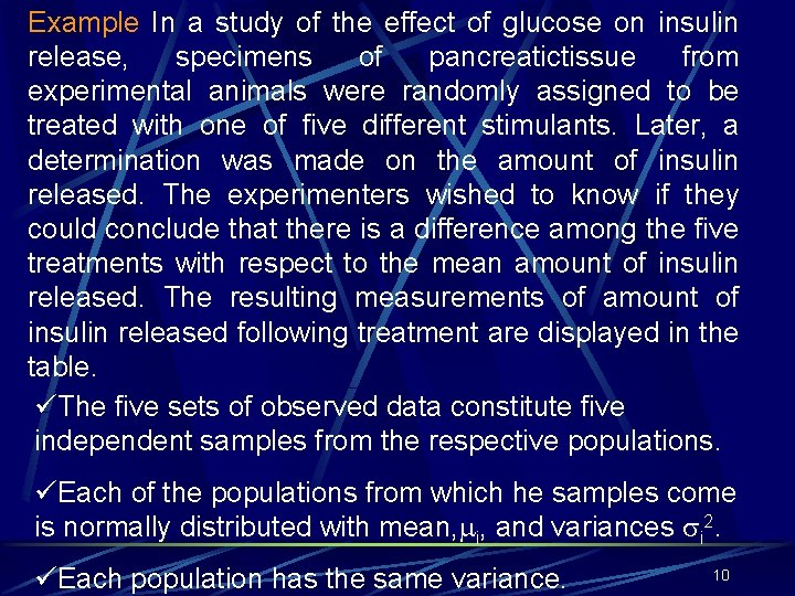 Example In a study of the effect of glucose on insulin release, specimens of