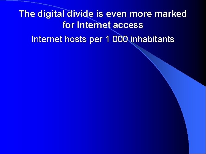 The digital divide is even more marked for Internet access Internet hosts per 1