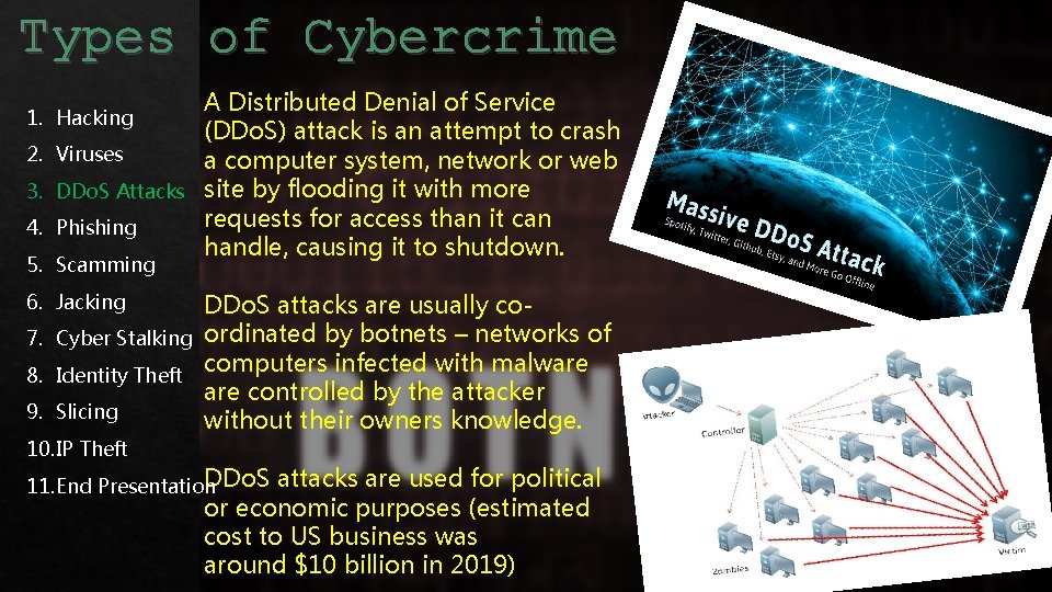 Types Cybercrime Typesofof Cybercrime A Distributed Denial of Service (DDo. S) attack is an