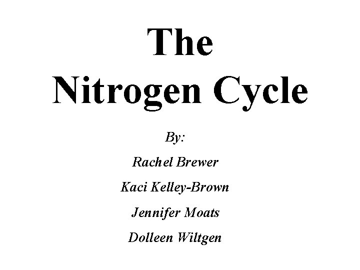 The Nitrogen Cycle By: Rachel Brewer Kaci Kelley-Brown Jennifer Moats Dolleen Wiltgen 