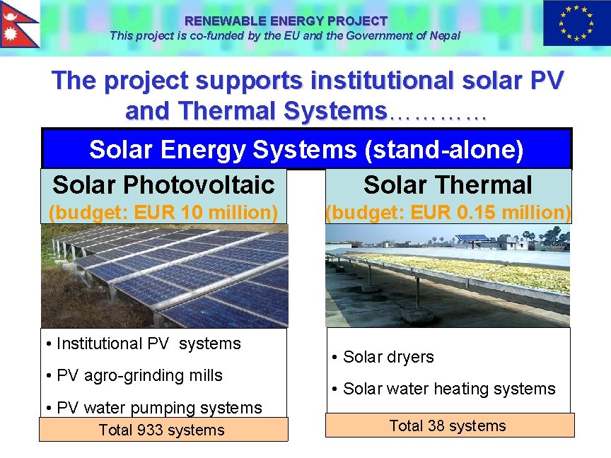 RENEWABLE ENERGY PROJECT This project is co-funded by the EU and the Government of