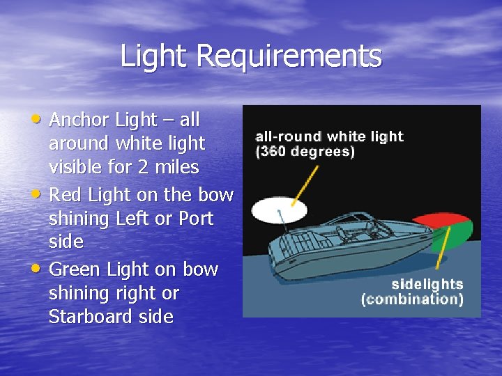 Light Requirements • Anchor Light – all • • around white light visible for Light Requirements • Anchor Light – all • • around white light visible for