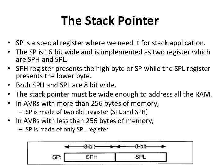 The Stack Pointer • SP is a special register where we need it for