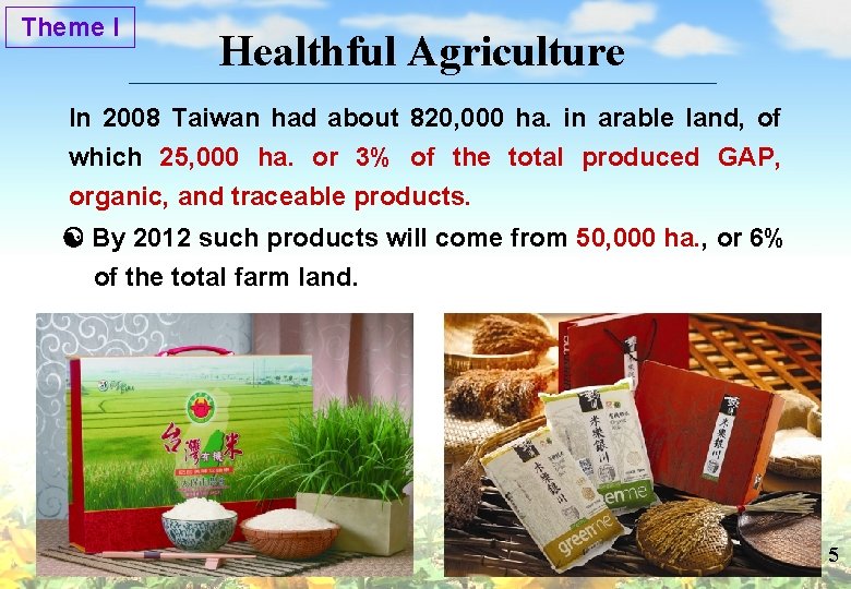 Theme I Healthful Agriculture In 2008 Taiwan had about 820, 000 ha. in arable