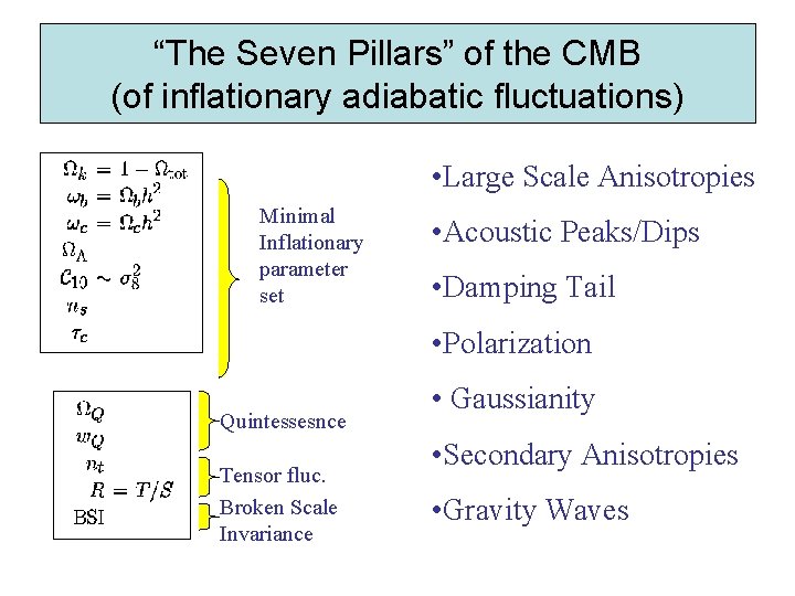 “The Seven Pillars” of the CMB (of inflationary adiabatic fluctuations) • Large Scale Anisotropies