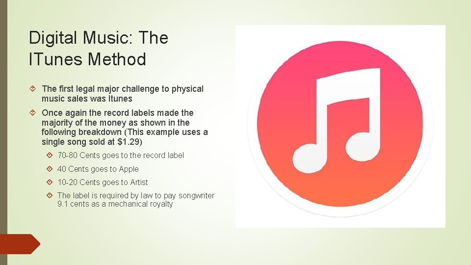 Digital Music: The ITunes Method The first legal major challenge to physical music sales