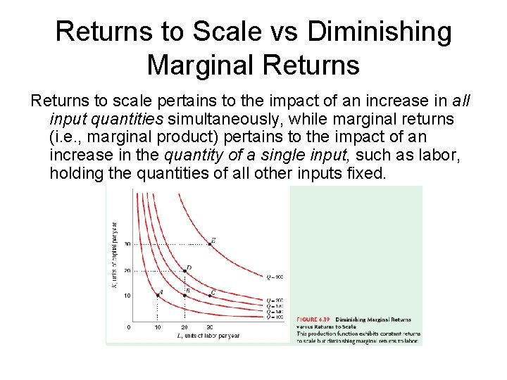 Returns to Scale vs Diminishing Marginal Returns to scale pertains to the impact of