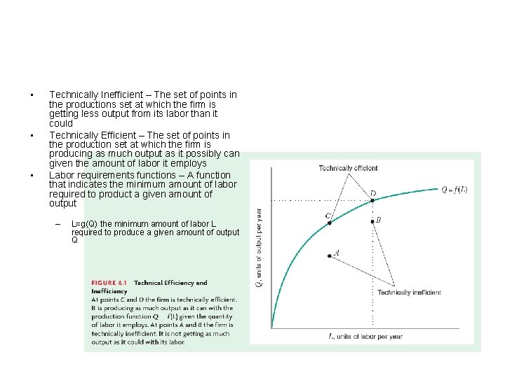  • • • Technically Inefficient – The set of points in the productions