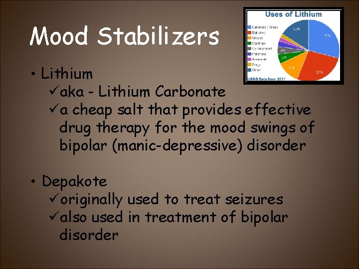 Mood Stabilizers • Lithium üaka - Lithium Carbonate üa cheap salt that provides effective