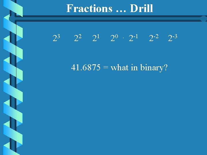 Fractions … Drill 23 22 21 20 . 2 -1 2 -2 2 -3 Fractions … Drill 23 22 21 20 . 2 -1 2 -2 2 -3