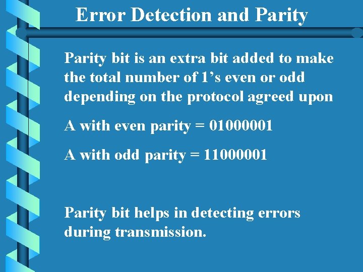 Error Detection and Parity bit is an extra bit added to make the total