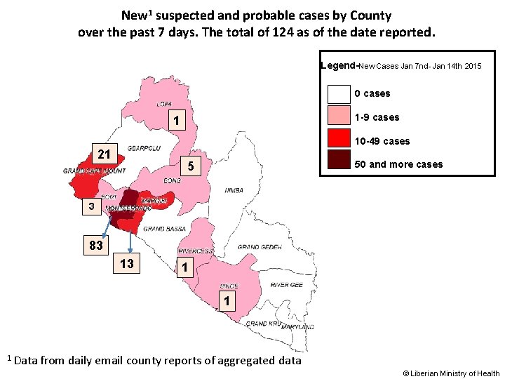 New 1 suspected and probable cases by County over the past 7 days. The