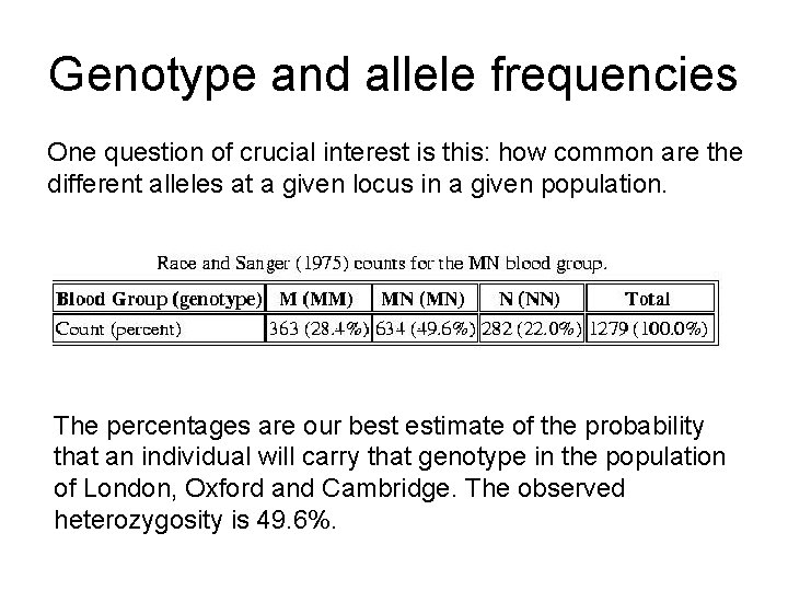 Genotype and allele frequencies One question of crucial interest is this: how common are