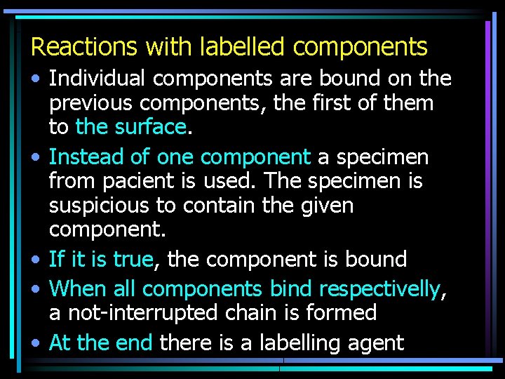 Reactions with labelled components • Individual components are bound on the previous components, the