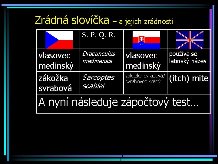 Zrádná slovíčka – a jejich zrádnosti S. P. Q. R. vlasovec Dracunculus medinensis medinský