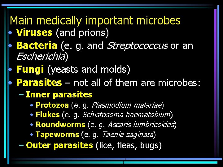 Main medically important microbes • Viruses (and prions) • Bacteria (e. g. and Streptococcus