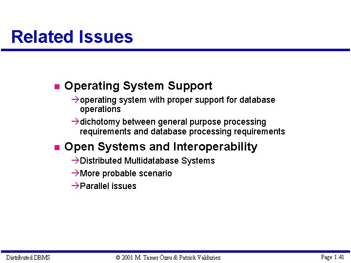 Related Issues Operating System Support à operating system with proper support for database operations