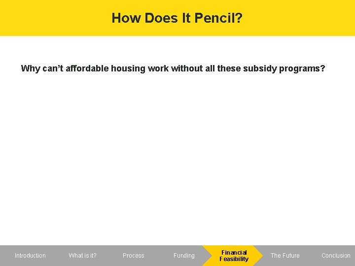 How Does It Pencil? Why can’t affordable housing work without all these subsidy programs?