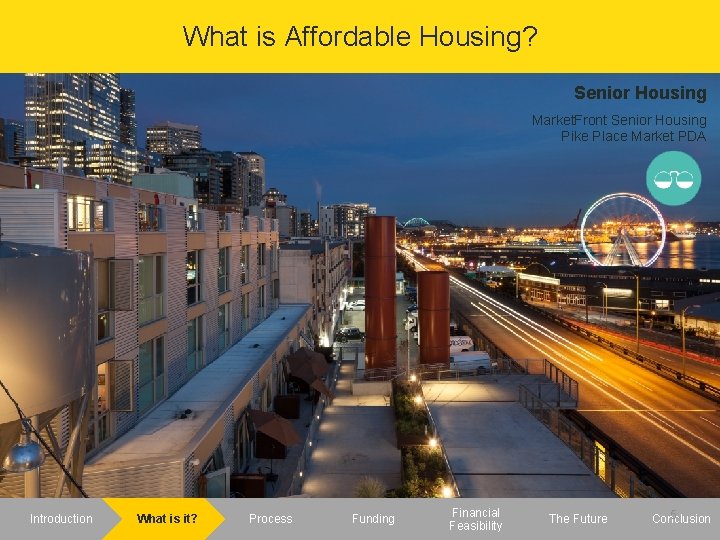 What is Affordable Housing? Senior Housing Market. Front Senior Housing Pike Place Market PDA