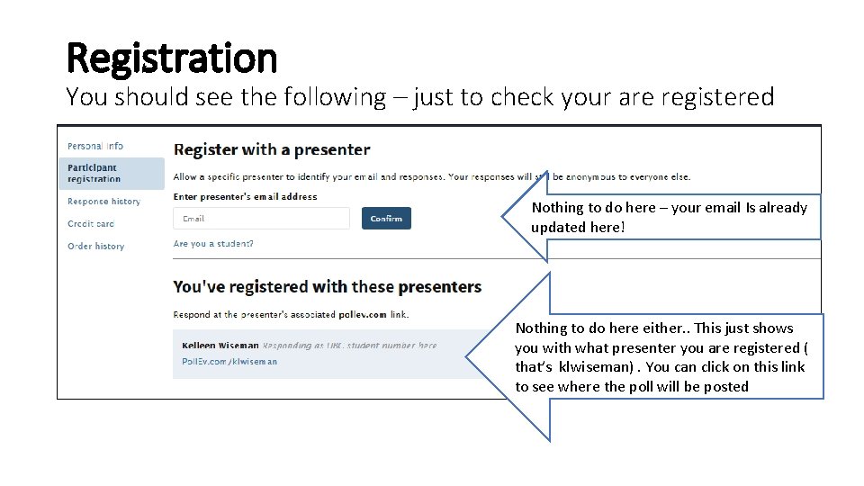 Registration You should see the following – just to check your are registered Nothing