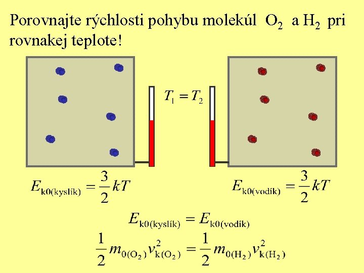 Porovnajte rýchlosti pohybu molekúl O 2 a H 2 pri rovnakej teplote! 