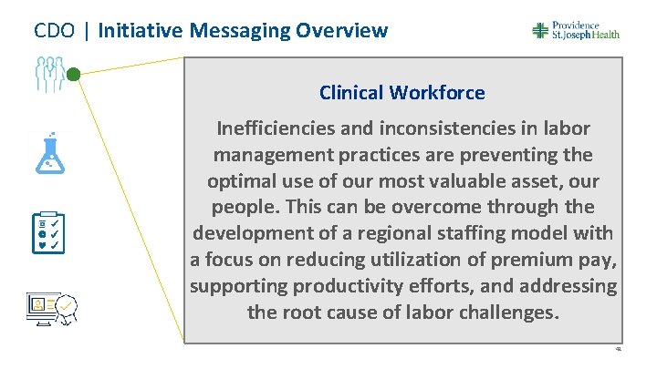 CDO | Initiative Messaging Overview Clinical Workforce Inefficiencies and inconsistencies in labor management practices