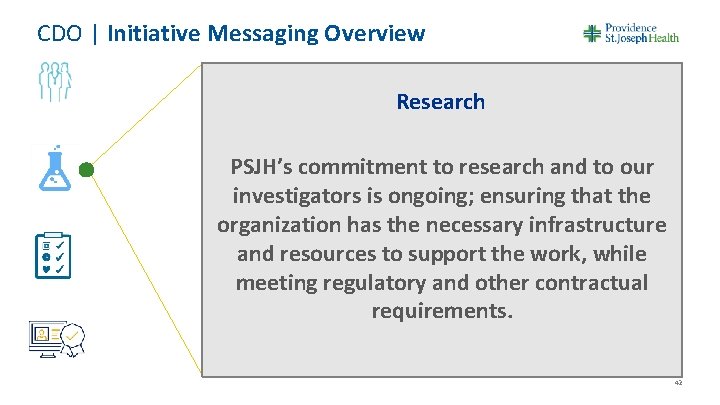 CDO | Initiative Messaging Overview Research PSJH’s commitment to research and to our investigators