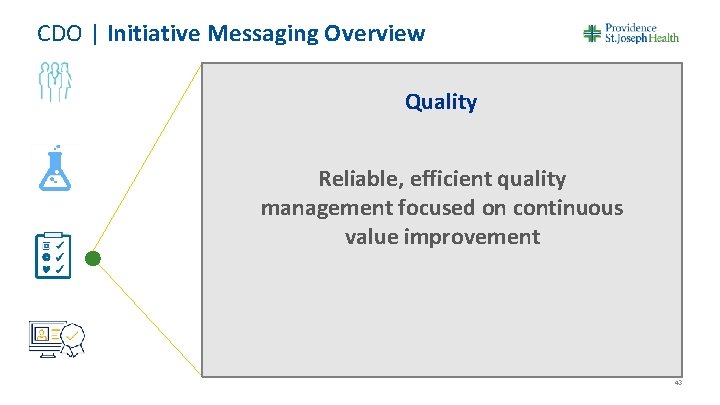 CDO | Initiative Messaging Overview Quality Reliable, efficient quality management focused on continuous value