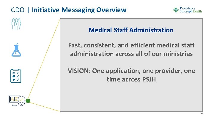 CDO | Initiative Messaging Overview Medical Staff Administration Fast, consistent, and efficient medical staff