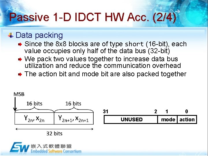 Passive 1 -D IDCT HW Acc. (2/4) Data packing Since the 8 x 8