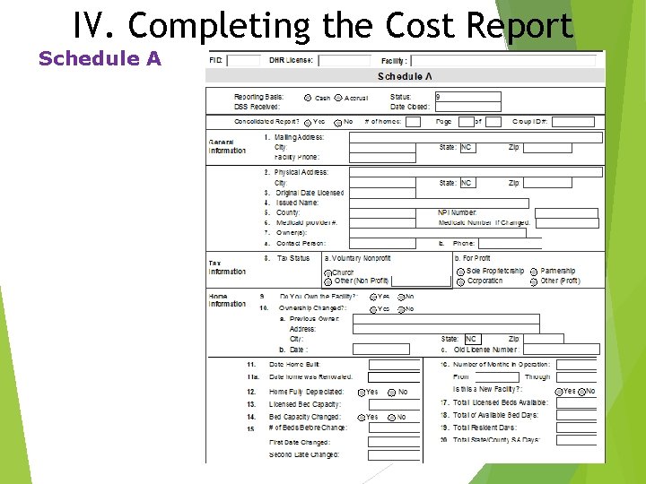 IV. Completing the Cost Report Schedule A 