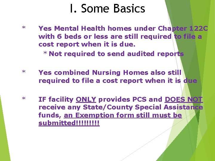 I. Some Basics * Yes Mental Health homes under Chapter 122 C with 6