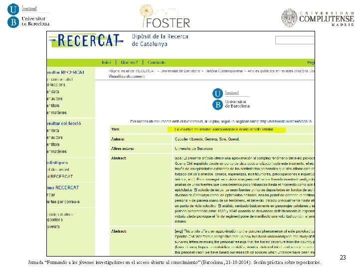 Jornada “Formando a los jóvenes investigadores en el acceso abierto al conocimiento” (Barcelona, 21
