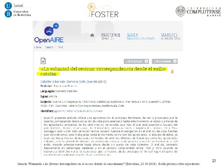 Jornada “Formando a los jóvenes investigadores en el acceso abierto al conocimiento” (Barcelona, 21