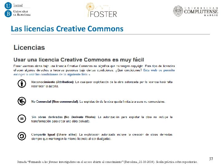 Las licencias Creative Commons Jornada “Formando a los jóvenes investigadores en el acceso abierto