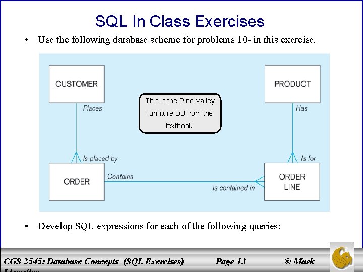 SQL In Class Exercises • Use the following database scheme for problems 10 -