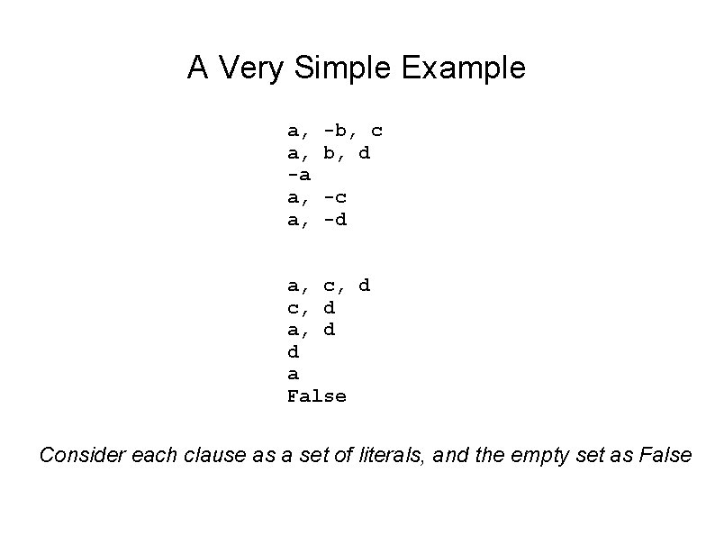 A Very Simple Example a, a, -a a, a, -b, c b, d -c