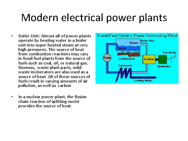 Modern electrical power plants • Boiler Unit: Almost all of power plants operate by