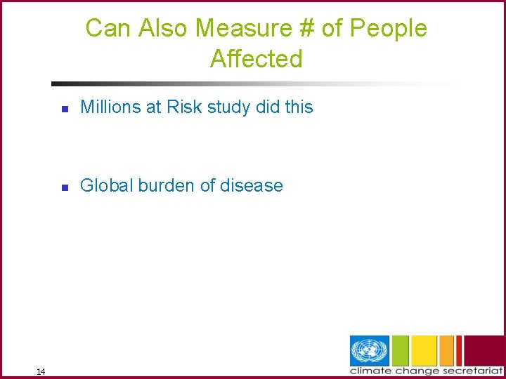 Can Also Measure # of People Affected 14 n Millions at Risk study did