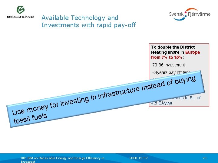 Available Technology and Investments with rapid pay-off To double the District Heating share in