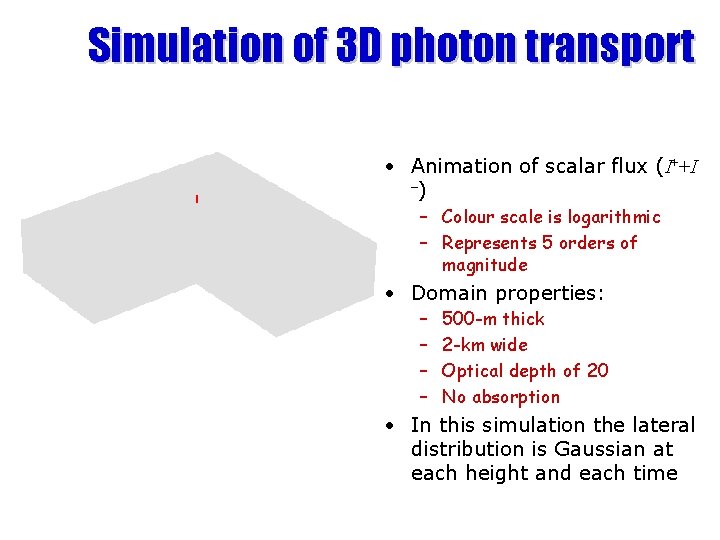 Simulation of 3 D photon transport • Animation of scalar flux (I++I –) –