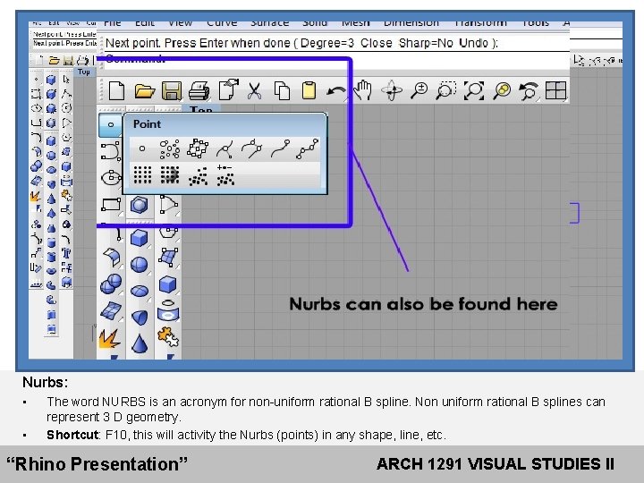Nurbs: • • The word NURBS is an acronym for non-uniform rational B spline.