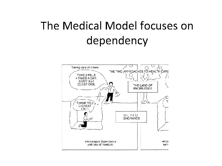 The Medical Model focuses on dependency 