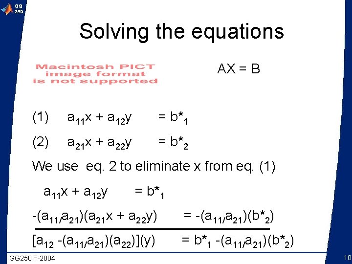 Solving the equations AX = B (1) a 11 x + a 12 y